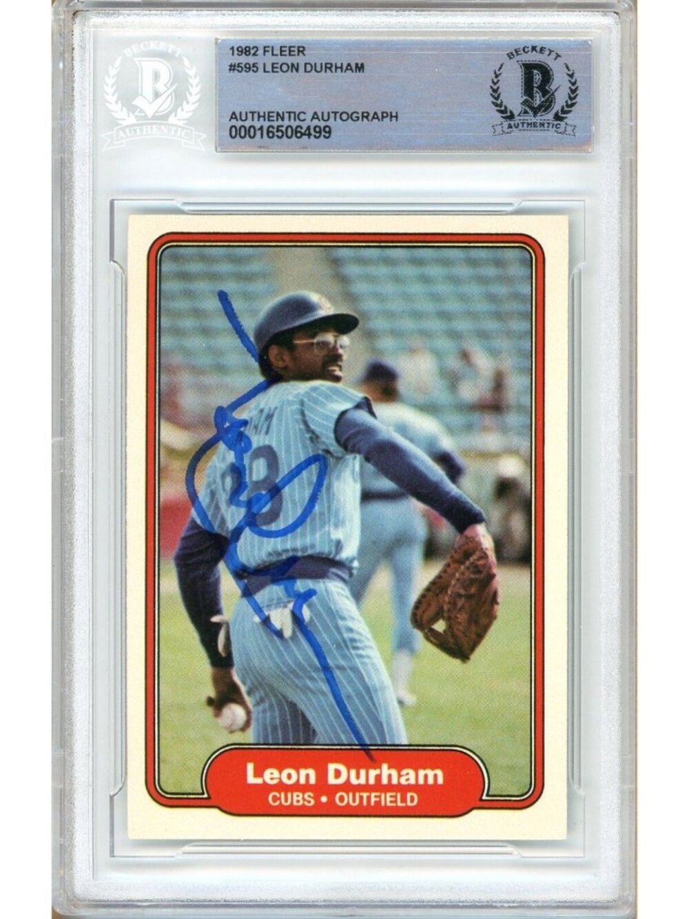 Leon Durham Signed 1982 Fleer #595 Chicago Cubs Beckett BAS Slabbed MLB Auto